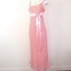 teddi floral maxi dress pink empire waist ribbon tie y2k coquette